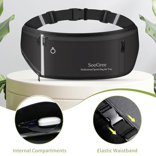 SooGree Slim Running Belt Fanny Pack, Resistant Waist Pack Money Belt Bag for Hiking Cycling Workout, Gym Phone Holder with Adjustable Strap (Black) - color: Black
