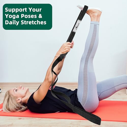 Abiarst Stretching Strap Yoga Straps for Physical Therapy, 10 Loops Non-Elastic Stretch Band for Pilates, Flexibility, Exercise and Gymnastics - color: 1-Pack (Black)