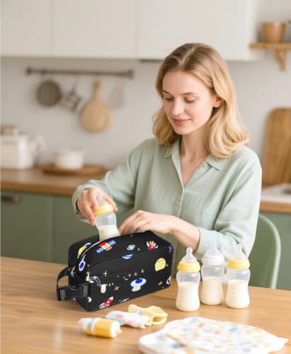 Small Insulated Lunch Bag: Reusable Small Lunch Box, Mini Soft Cooler Bag - color: Planetary Astronauts