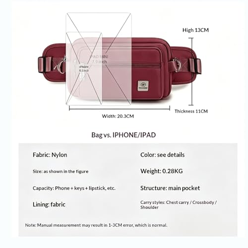 Fanny Pack for Women, Fashion Crossbody Waist Bag with 5 Zipper Pockets, Lightweight Adjustable Strap Chest Bag for Travel Hiking Running (Burgundy) - color: Burgundy