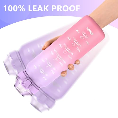 SLUXKE 24oz Insulated Water Bottle 18/10 Stainless Steel with 2Lids(Straw Lid& Spout Lids), 700ml Double Wall Vacuum Water Bottle with Handle Keep Cold and Hot for Men, Women & Kids PURPLE PINK - color: PURPLE PINK, size: 24 Ounces