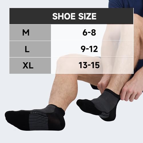 BAMBOO COOL Mens Athletic Ankle Socks Moisture Wicking Cushioned 8 Pack - color: 8 Pairs Black, size: Medium