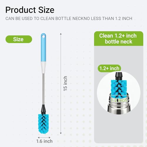 Water Bottle Brush, 15 Inches Bottles Brush, Long Handle Water Bottle Cleaner Brush, Kitchen Cup Brush Built for Cleaning Cup, Wine Glasses, Coffee Mugs, Tumblers, Wine Decanters, Blue - color: Blue-1