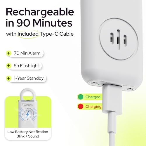 Personal Alarm for Women Safety, 130dB Loud Siren Keychain, TSA Safe, White - color: E - White