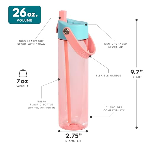 Elemental Splash 26oz Tritan Plastic Reusable Water Bottle w/Straw & Strap - color: Cotton Candy, size: 26 Ounces