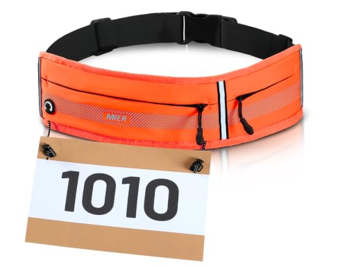 MIER Running Belt for Women & Men, Fanny Pack with Marathon Bib Clip Orange - color: Orange