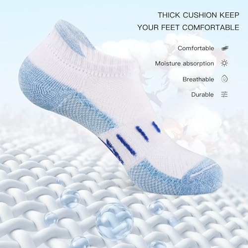 YOJOOM Women Athletic Ankle Socks 6 Pairs, Cushioned Arch Support Running Low Cut Socks, Breathable Mesh Non Slip - color: White, size: 5-8