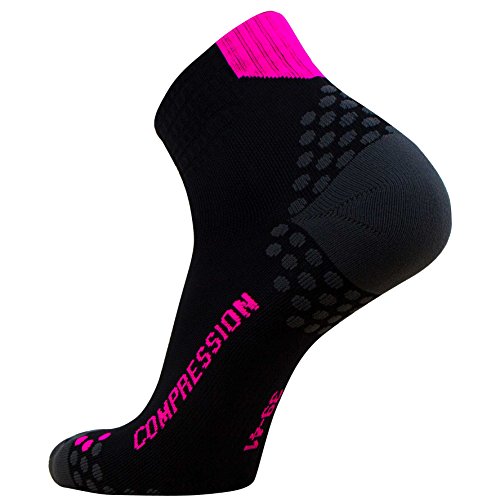 Compression Ankle Socks for Running - Moisture Wicking, Dot Padding - color: 1 Pair - Black/Neon Pink, size: Small