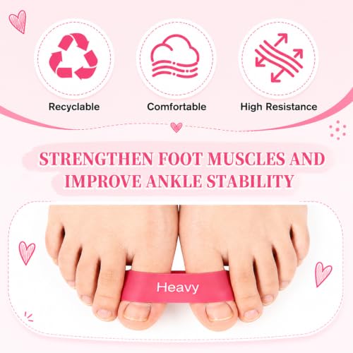 JJUNW 5 Pcs Toe Resistance Bands for Bunions, Toe Stretcher Separator Set - color: Pink