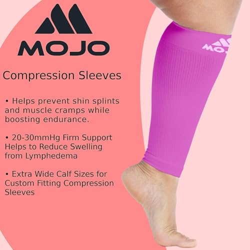 Mojo Compression Socks Footless for Women and Men 20-30mmHg - Extra Wide Plus Size Calf Sleeve - A604 - color: Pink, size: 5X-Large