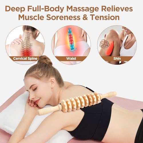 Wooden Cellulite Muscle Roller for Legs and Thighs - Handheld Fascia Blaster Tool for Muscle Relief, Lymphatic Drainage & Body Sculpting - Anti Cellulite Massager for Women & Men (9 Wheel) - color: Wooden Straight