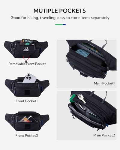 WATERFLY Running Belt Fanny Pack: Runner Marathon Jogging Waist Pack Sport Workout Exercise Fitness Phone Holder Belt for Men Women Jogger Slim Waistband Black - color: Black with Peacock Blue Panel