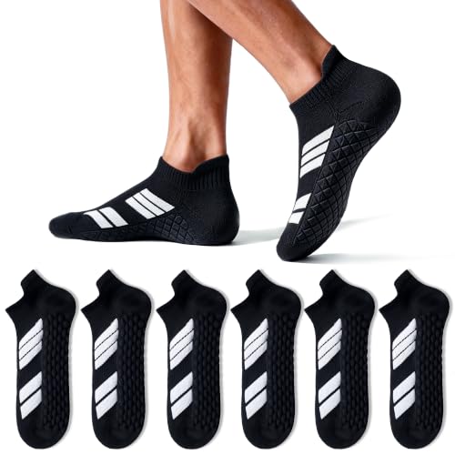 Running Socks Men Size 10-13 Ankle Height with Heel Tab for Athletic - color: 6 Black and White, size: Large