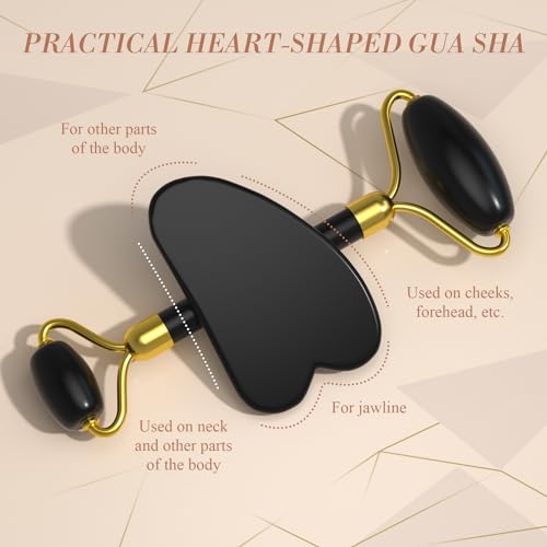 Gua Sha and Jade Roller Sets for Women Men Home Spa Stone Facial Guasha Jade Face Roller Massage Tool Set & Facial Skincare Tools Polished Stone Spa Gift - color: Yellow