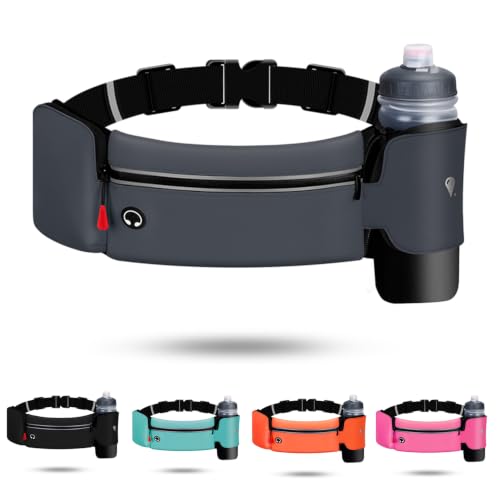 Running Belt for Women Men,Running Fanny Pack,with Foldable Water Bottle Holder (Bottles NOT Included),Sport Pouch iPhone Carrier, Dog Walker Hydration Fanny Pack,for Runners Jogging (grey) - color: Grey
