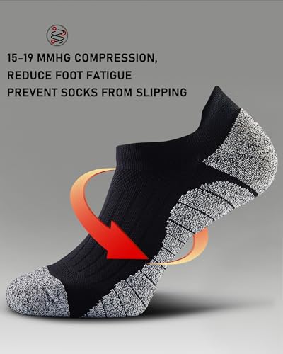Men's No Show Compression Athletic Socks, Cushioned for Running Hiking - color: Black-2 & Navy Blue-2 (4 Pairs), size: Large