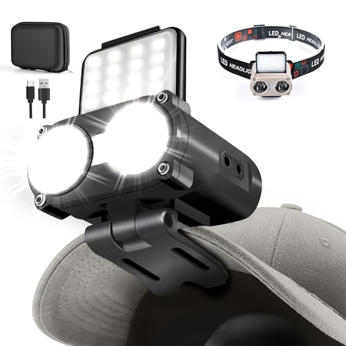 Hopedone 2-in-1 Rechargeable Headlamp & Hat Light, 800LM Clip-On Cap Light - color: Black