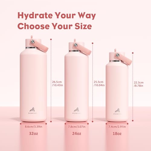 POWCAN 18 oz Water Bottle Insulated: Leakproof, Cold for 24H, CupHodler Friendly, Lid with Straw and Handle, Lightweight, Stainless Steel Water Bottle Kids for Camping, Gift for Girls (Cotton Candy) - color: Cotton Candy