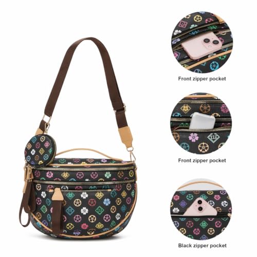 Makes Checkered Crossbody Bag Bum Bag for Women with Pouch - color: Triblack