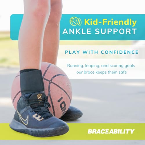 BraceAbility Lace Up Kids Ankle Brace - Pediatric Figure 8 Sprained Foot Support Wrap for Active Youth, Children in Sports, Basketball Protection, Gymnastics, Soccer, and Volleyball (Small) - size: Small