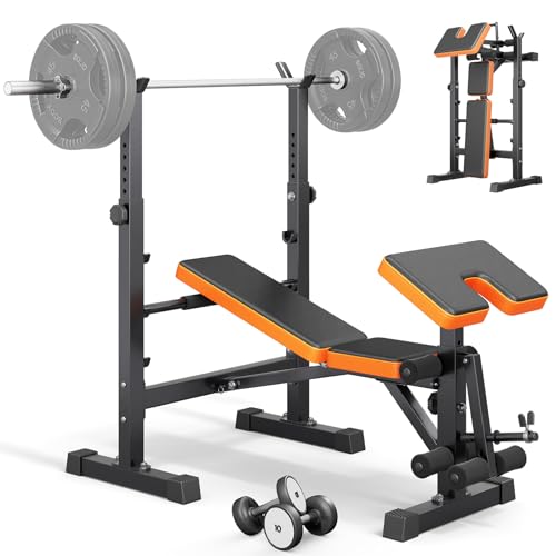 Multi-Function Compact Weight Bench Set Home Gym - color: Orange