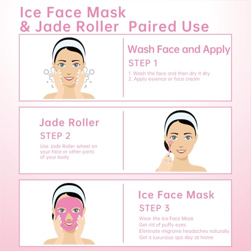 ZNÖCUETÖD Ice Face Facial Jade Roller and Ice Face Mask Cold - color: Pink+pink