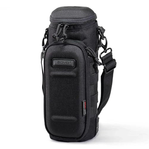 GOVO U1 Water Bottle Pouch with Zippered Hardshell Cap, Fits Up to 40oz Bottle, Molle System, Heavy Duty, Made With 100% Nylon - color: Black