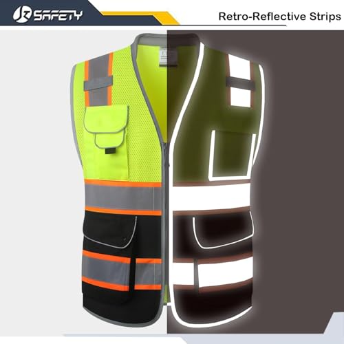 JKSafety Hi Vis Safety Vest for Men Women Cushioned Collar JK101 YBlack S - color: Jk101-yellowblack, size: Small