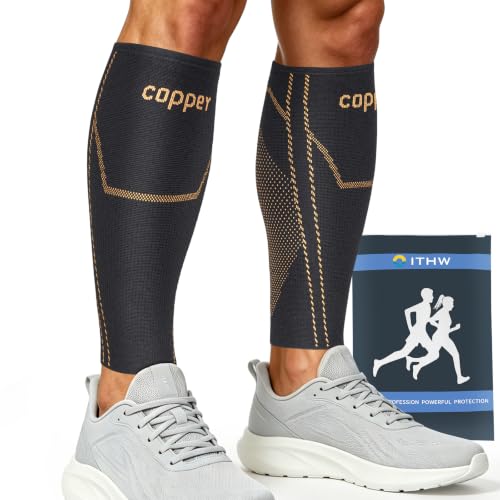 Copper Calf Compressions Sleeve for Men & Women-Breathable Compression Shin Leg Sleeve-High Stretch Footless & Non-Slip Leg Sleeves for Runners, shin splint relief (Black-XLarge)