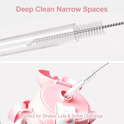 Bottle Brush Set 3-in-1, Including Long Handle Silicone Bottle Brush, Detail Cleaner, Straw Brush, Non Scratch Cleaning Brushes for Water Bottles, Tumblers and Glass (Pink) - color: Pink