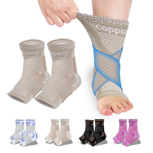LISEPWU Copper Ankle Brace for Men & Women, Adjustable Compression Bandage - color: Skin Tone, size: X-Large
