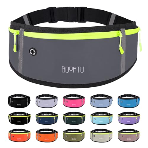 BOYATU Running Belt Fanny Pack: Slim Waist Pack for Women Men - Adjustable Phone Holder Workout Pouch - Lightweight Waist Bag for Marathon Walking Jogging Outdoor Sports(Grey)