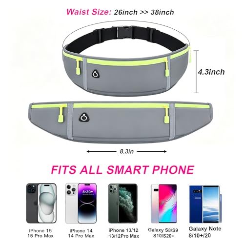 Slim Running Belt for Women Men,Runners Fanny Pack Phone Holder,Money Belt,Running Gear Accessories,with 3 Pockets (Green-gray) - color: Green-gray