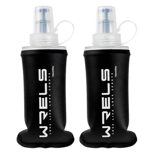 WRELS TPU Soft Flask Lightweight Portable Reusable Water Bottle,BPA Free Collapsible Flask for Hydration Pack in Running Hiking Cycling and Marathon - color: Black-150ML*2