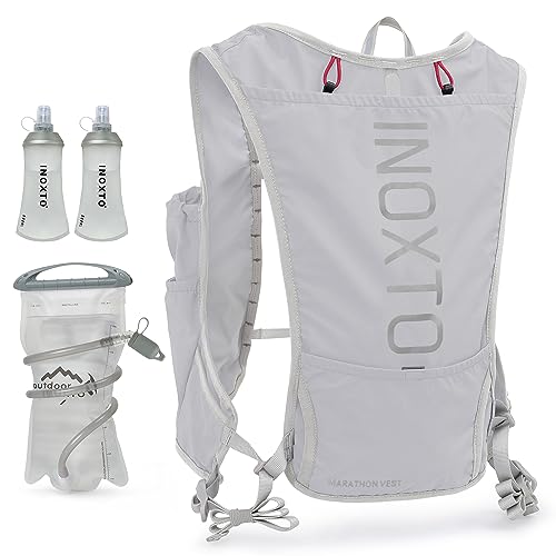 INOXTO Running Hydration Vest Backpack,Lightweight Insulated Pack with 1.5L Water Bladder Bag Daypack for Hiking Trail Running Cycling Race Marathon for Women Men - color: light gray