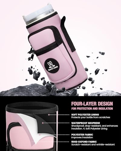 Sports rabbit Universal Water Bottle Holder with Strap & Phone Pocket - color: Pink, size: 40OZ