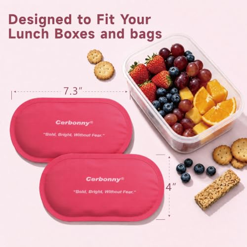 Cerbonny Slim Ice Packs for Lunch Boxes, Reusable, 2 Pack, Rose Red - color: Red