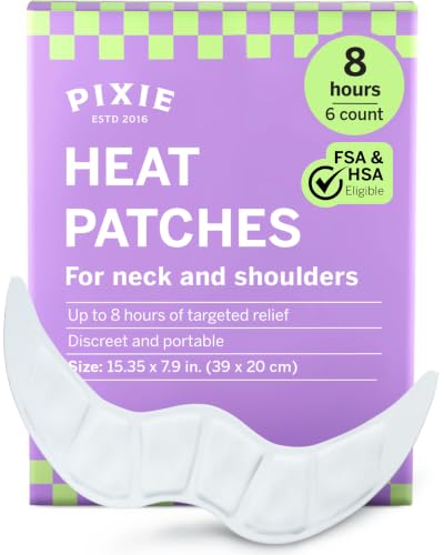 Pixie Heating Pad for Neck & Shoulder Pain Relief – Air Activated Heat Therapy for Muscle Tension, Upper Back Comfort, Custom Fit Contoured Warming Pads – Adhesive Wearable Heat Wrap (6 Ct) - size: 6 Count