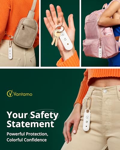 Vantamo Personal Alarm for Self Defense with Low Battery Notice, Strobe Light & Extra Loud 130 dB Double Speakers Safety Keychain Set for Women, Rechargeable Panic Button for Womens Self Defense - color: Snow