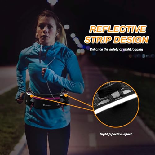 Number-one Running Belt with Water Bottles(2 x 175ML), Hydration Belt Waterproof Waist Pack Bag Fits iPhones Adjustable Sports Waist Pouch for Marathon Running Hiking Cycling, Rose Red