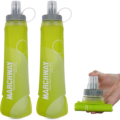 MARCHWAY Soft Flask Collapsible Water Bottle with Wide Mouth, 300ml/500ml - color: Yellow, size: 500 ml/17 oz