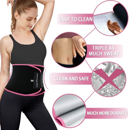 KingPavonini Waist Trainer for Men Women Belly Fat, Sweat Belt Band - color: Pink, size: L ( W 9'' × L 44'')