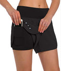 Ksmien Women's 2 in 1 Running Shorts with Liner Phone Pockets - color: Black, size: X-Large