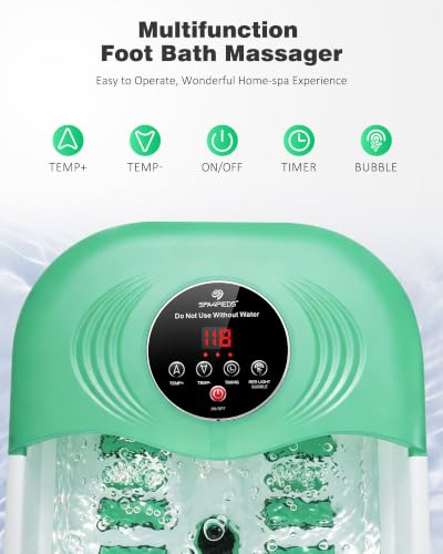 SPA4PIEDS Collapsible Heated Foot Spa Bath with Bubble, Foot Soaking Tub Featuring 8 Shiatsu Rollers, Pumice Stone and Built-in Timer for Mom, Dad and Foot Relaxation (Light Green) - color: Light Green