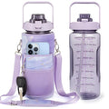 Half Gallon Water Bottle with Sleeve, 64OZ Motivational Water Bottle - color: Purple