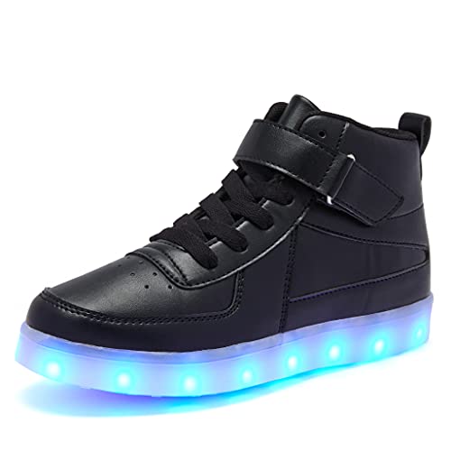 Kids LED Light up Shoes USB Charging Flashing Light Up High-top Sneakers for Boys and Girls Child Unisex - color: Black, size: 1 Little Kid