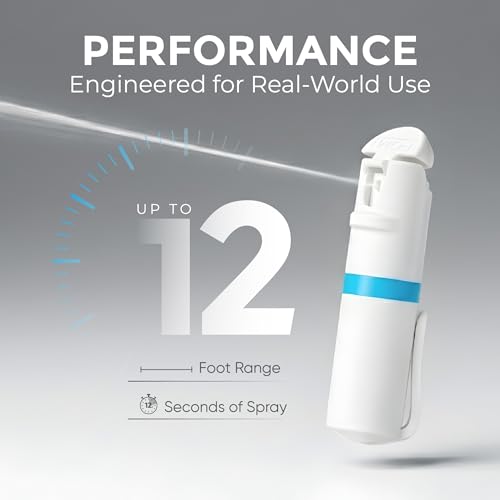 POM Pepper Spray & Personal Alarm Safety Kit – OC Self Defense Keychain Spray & Loud Emergency Alarm for Campus Safety, Women & Students - color: White X Lavender, style: Pocket Clip Model