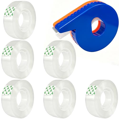 6 Rolls 3/4 x 2000 in Transparent Tape Refills Rolls with Tape Dispenser