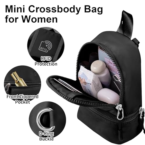 Babysun Mini Backpack Keychain Wristlet Pouch Small Change Coin Purse Cute Zipper Wallet With 3 RFID Card Slots For Women/Men Airpods Cosmetics - color: Black-L