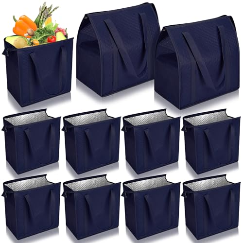 10 Pack Large 18L Insulated Grocery Bag Bulk Zippered, Navy Blue - color: Navy Blue